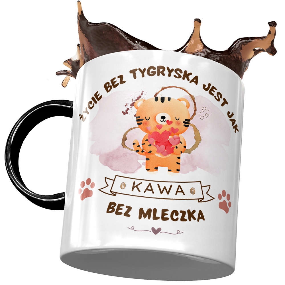 Kubek Czarny Z Tygryskiem Tygrysem Słodki Prezent Z Nadrukiem Ze Zdjęciem