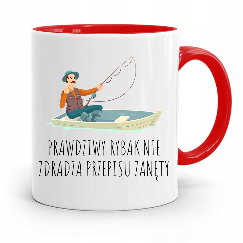 Kubek Czerwony Wędkarza Rybaka Prawdziwy Rybak Z Nadrukiem Ze Zdjęciem