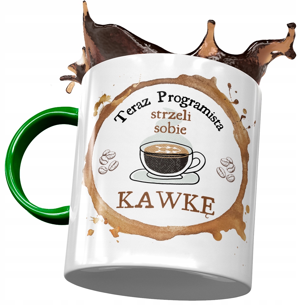 Kubek Dla Programisty Zielony Strzeli Kawkę Z Nadrukiem Ze Zdjęciem