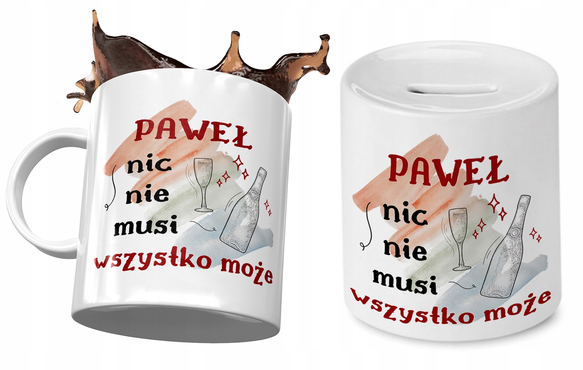 Dla Pawła Zestaw Kubek + Skarbonka Na Prezent Z Nadrukiem Ze Zdjęciem