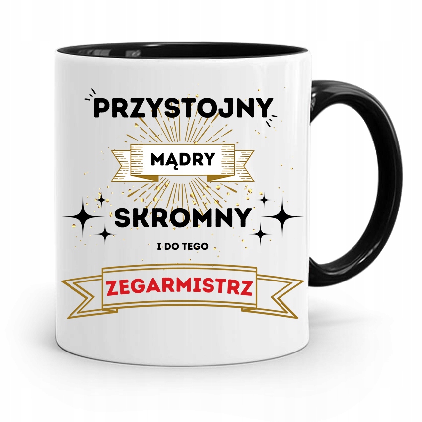 Kubek Czarny Dla Zegarmistrza Przystojny I Skromny Z Nadrukiem Ze Zdjęciem