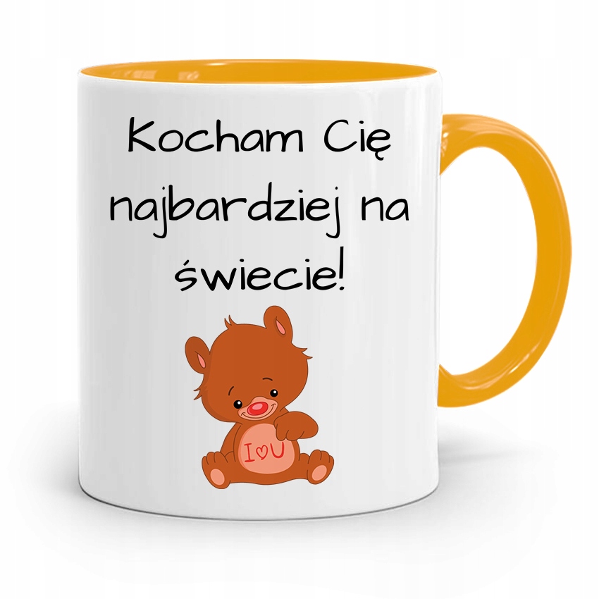Kubek Żółty Dla Dziewczyny Kocham Cię Najbardziej Z Nadrukiem Ze Zdjęciem