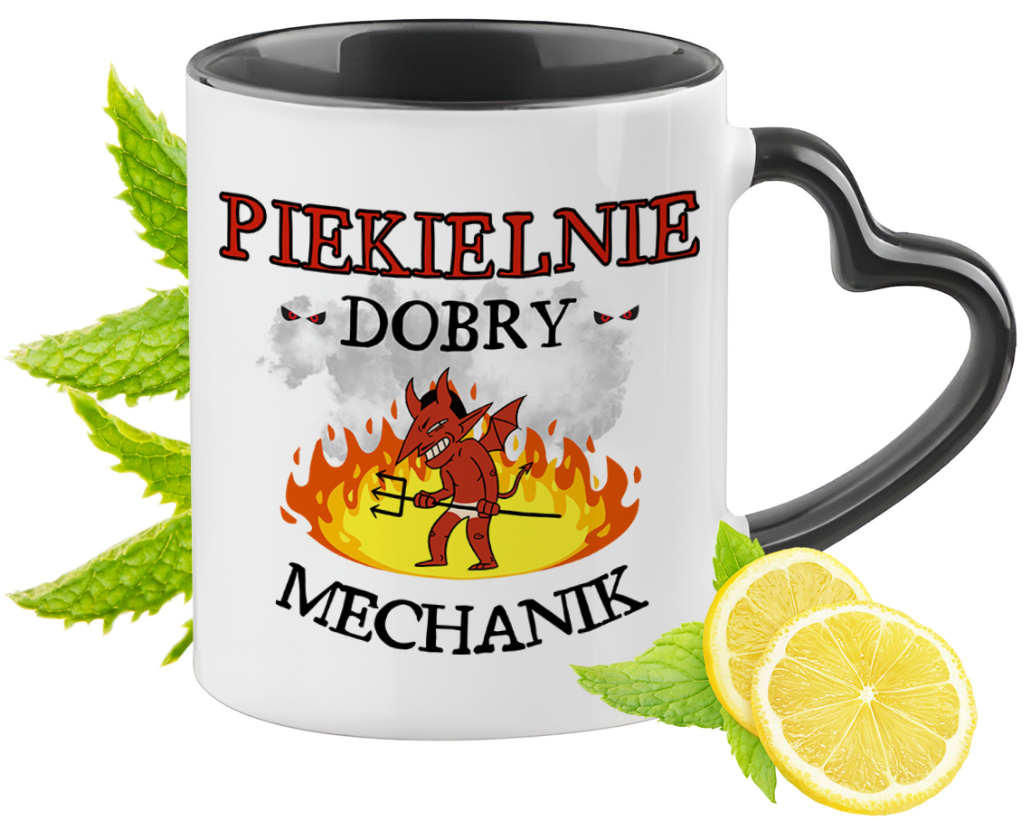 Dla Mechanika Kubek Czarny Z Uszkiem W Kształcie Serca Na Prezent