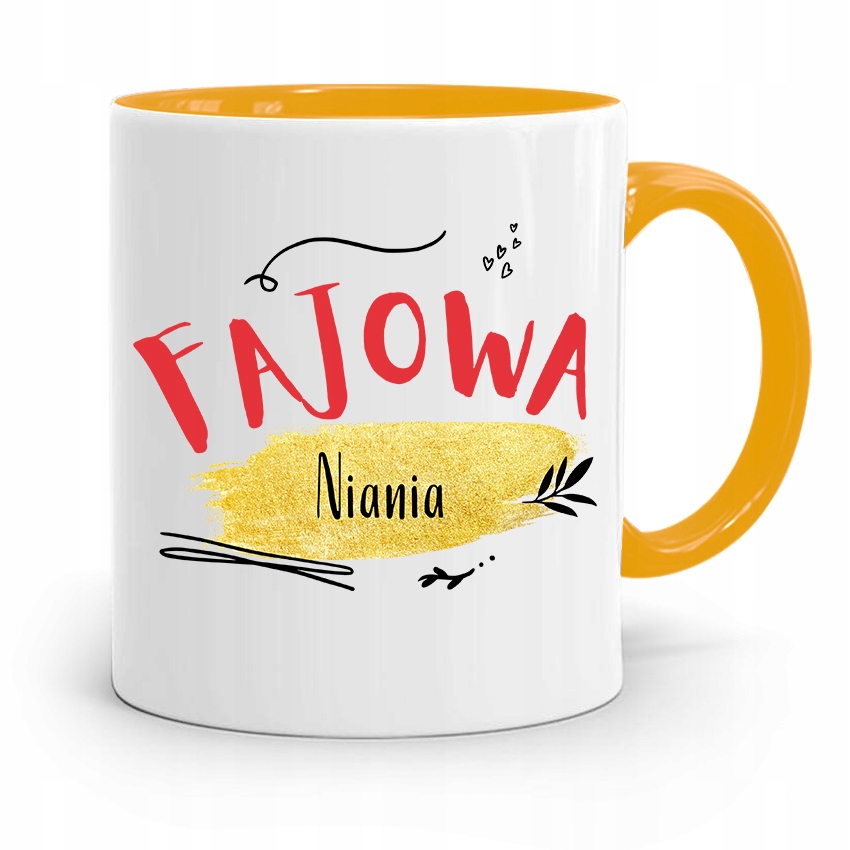 Dla Niani Opiekunki Kubek Żółty Na Prezent Z Nadrukiem Ze Zdjęciem