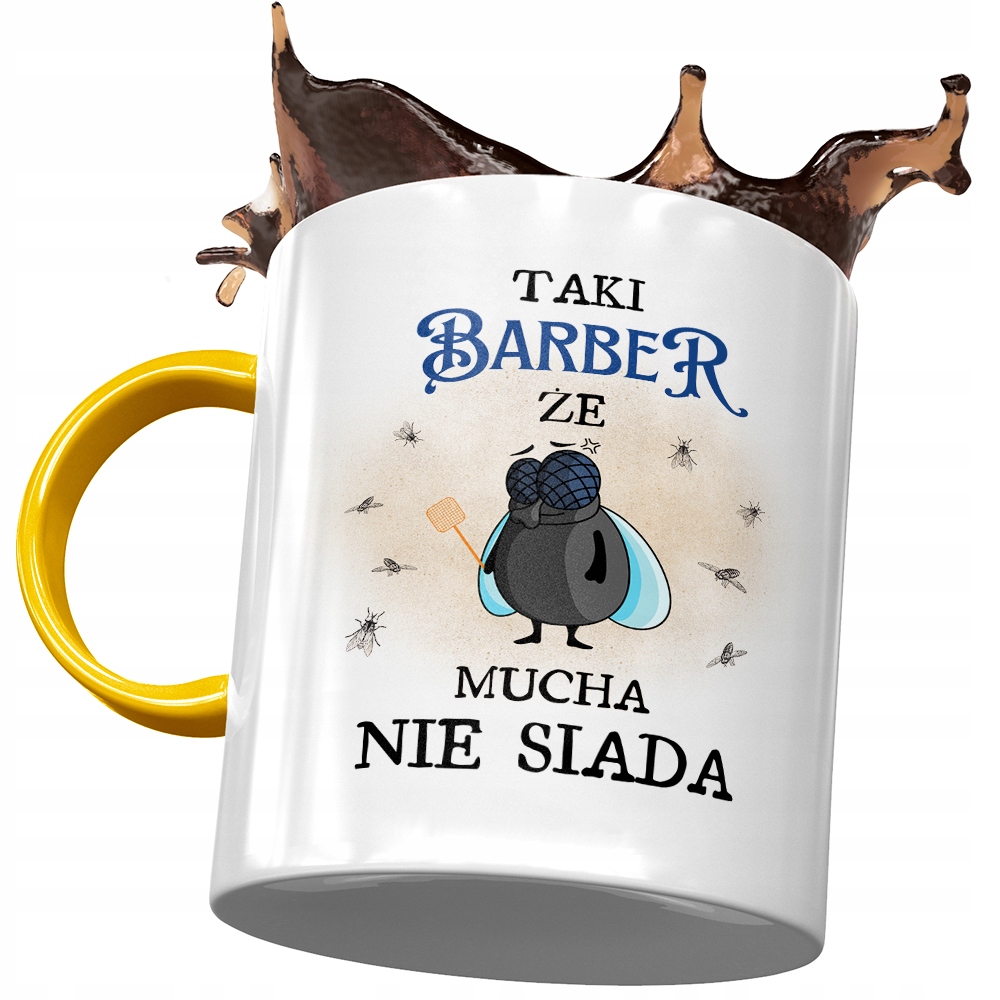 Kubek Żółty Dla Barbera Że Mucha Nie Siada Z Nadrukiem Ze Zdjęciem