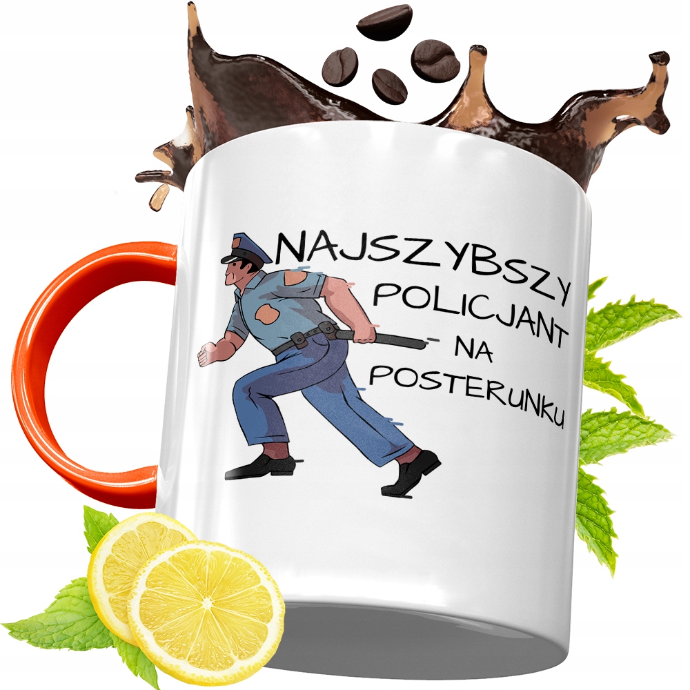 Kubek Pomarańczowy Dla Policjanta Idealny Prezent Z Nadrukiem Ze Zdjęciem