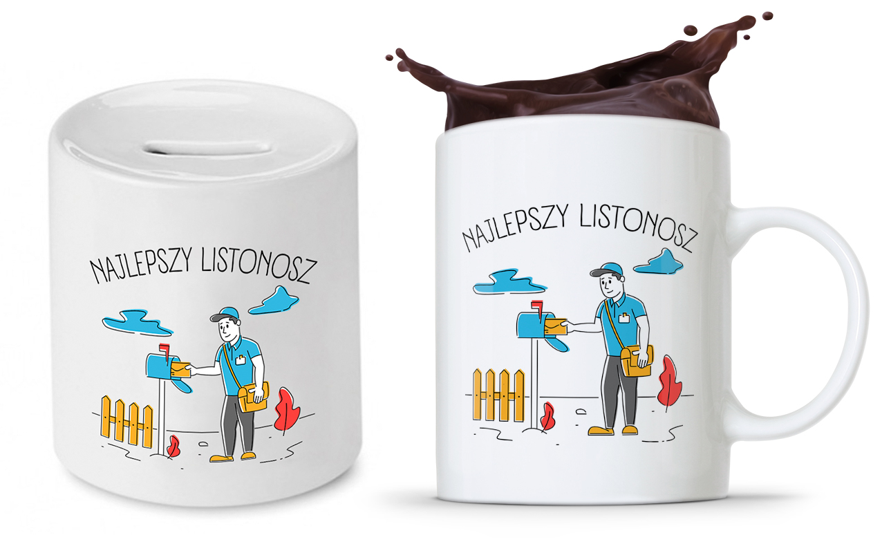 Dla Listonosza Zestaw Kubek + Skarbonka Prezent Z Nadrukiem Ze Zdjęciem