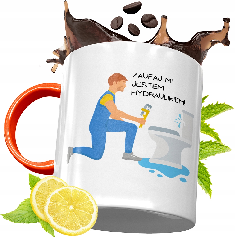 Kubek Pomarańczowy Dla Hydraulika Prezent Z Nadrukiem Ze Zdjęciem