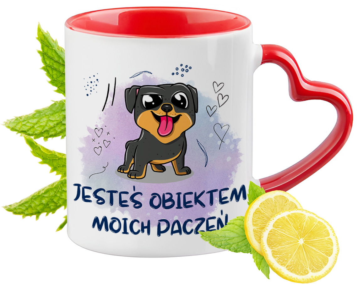 Pies Pieski Kubek Czerwony Z Uszkiem W Kształcie Serca Na Prezent