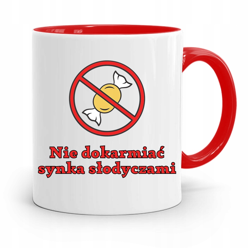 Kubek Czerwony Prezent Dla Syna Nie Dokarmiać Z Nadrukiem Ze Zdjęciem