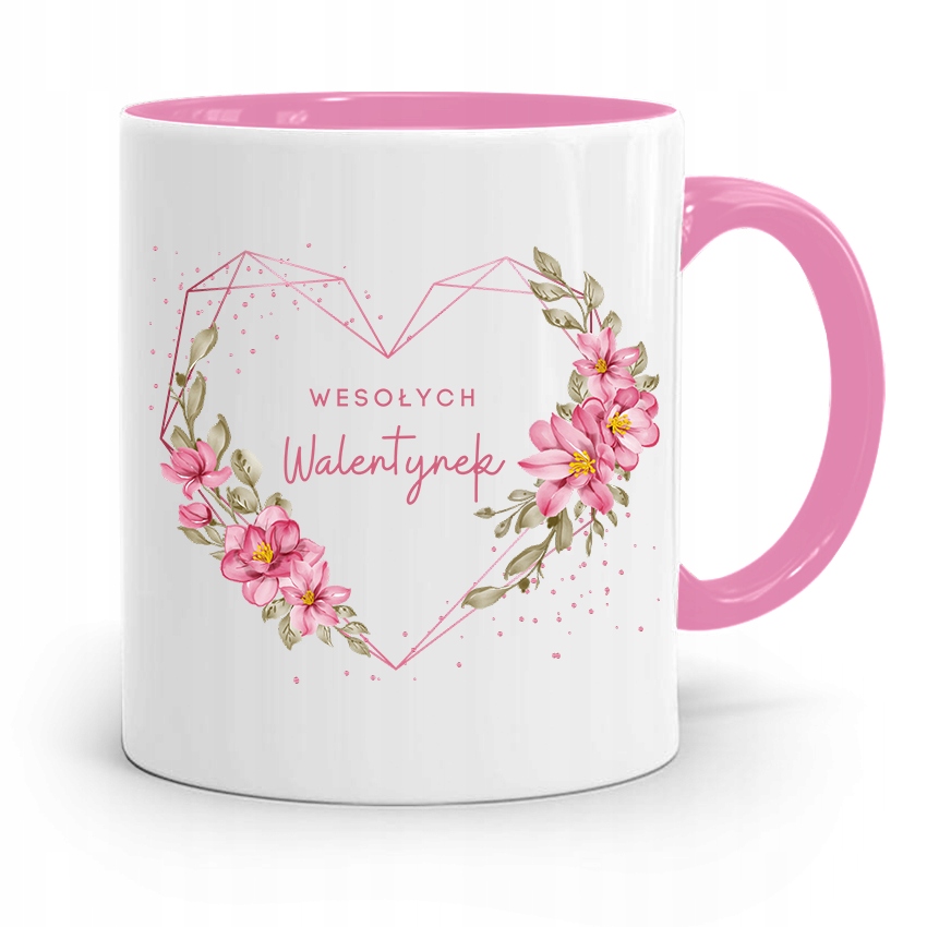 Kubek Różowy Na Walentynki Wesołych Walentynek Z Nadrukiem Ze Zdjęciem