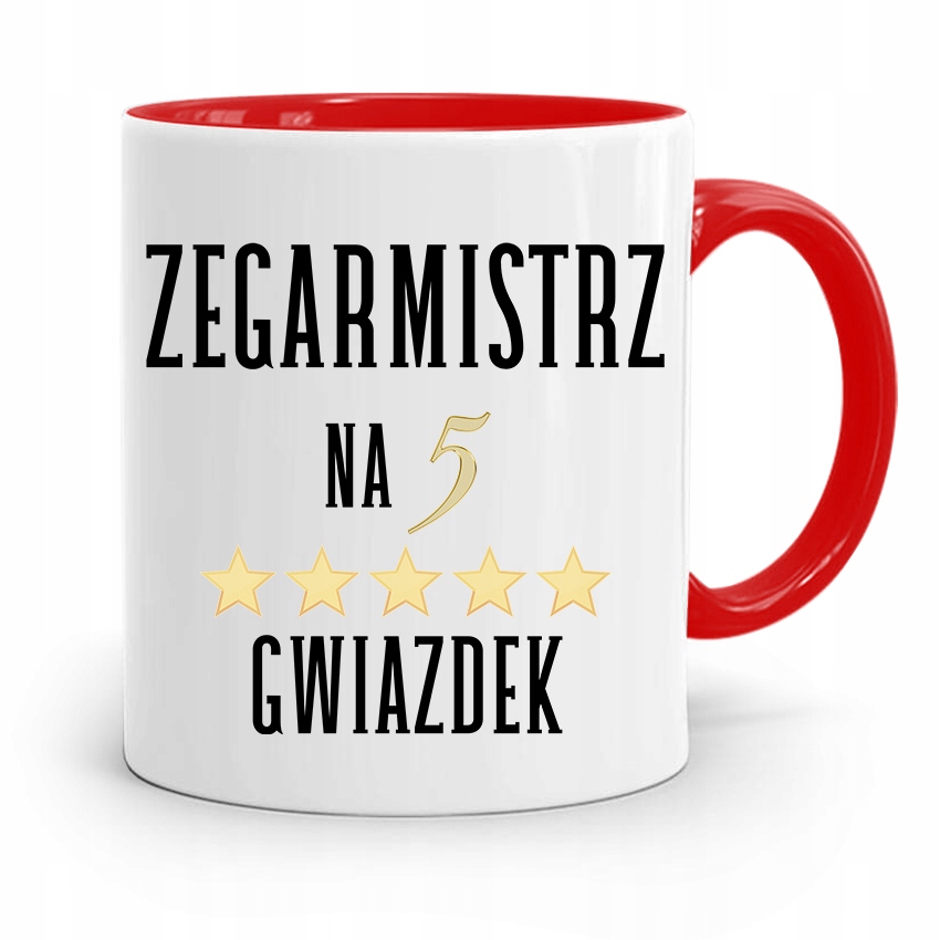 Kubek Czerwony Dla Zegarmistrza Na 5 Gwiazdek Z Nadrukiem Ze Zdjęciem