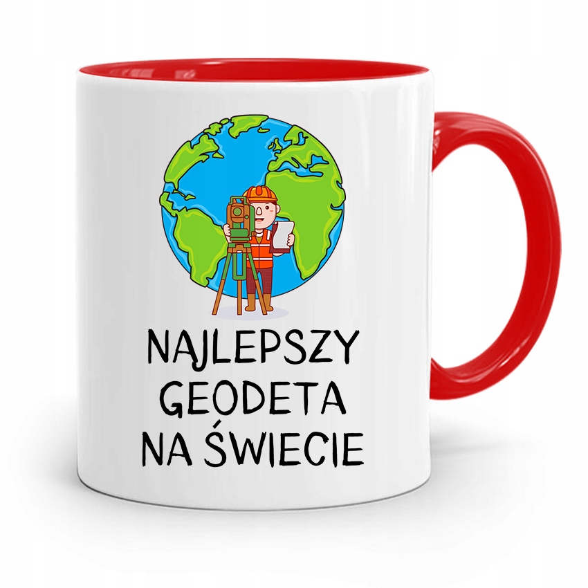 Kubek Czerwony Dla Geodety Najlepszy Na Świecie Z Nadrukiem Ze Zdjęciem