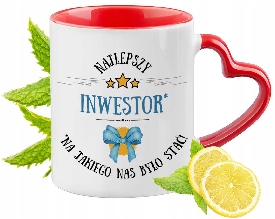 Kubek Dla Inwestora Czerwony Z Uszkiem W Kształcie Serca Na Prezent