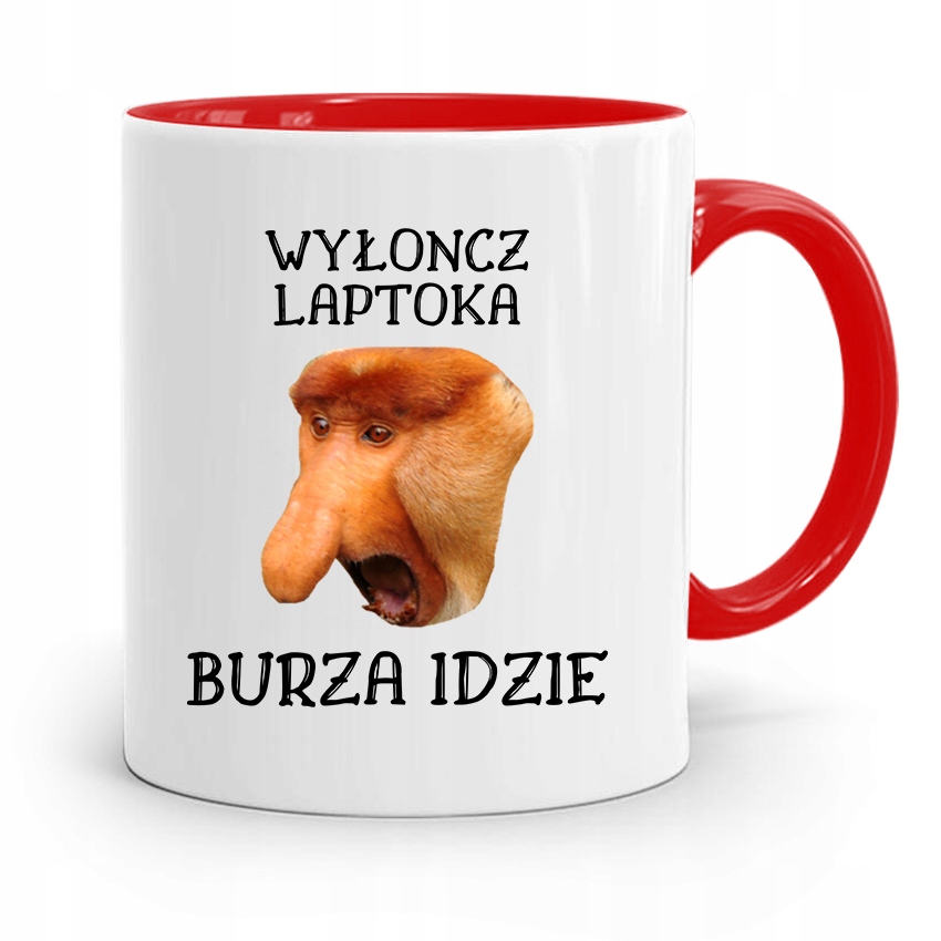 Kubek Czerwony Nosacz Janusz Wyłoncz Laptoka Z Nadrukiem Ze Zdjęciem