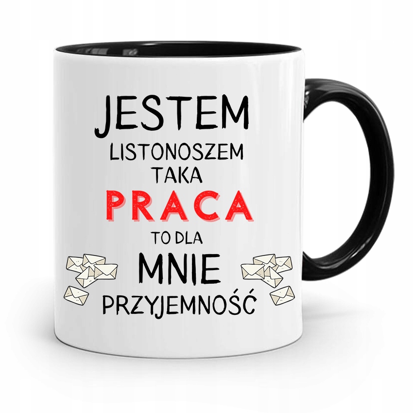 Kubek Czarny Dla Listonosza Praca To Przyjemność Z Nadrukiem Ze Zdjęciem