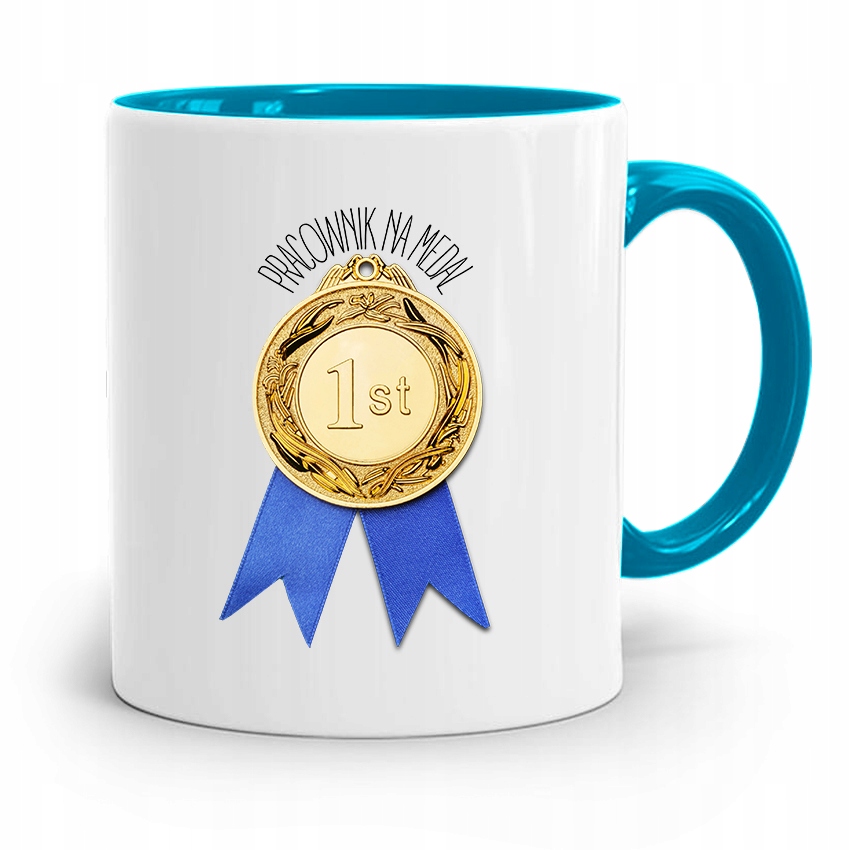 Pracownika Kubek Błękitny Pracownik Na Medal #1 Z Nadrukiem Ze Zdjęciem
