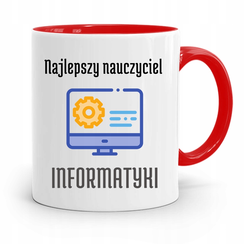 Kubek Czerwony Na Dzień Nauczyciela Informatyki Z Nadrukiem Ze Zdjęciem