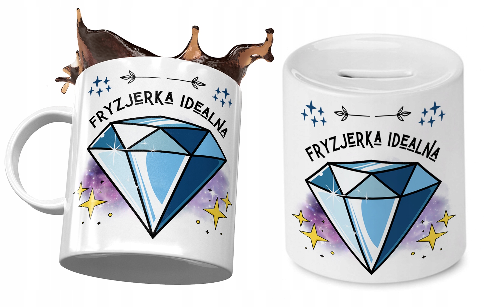 Dla Fryzjerki Zestaw Kubek + Skarbonka Prezent Z Nadrukiem Ze Zdjęciem