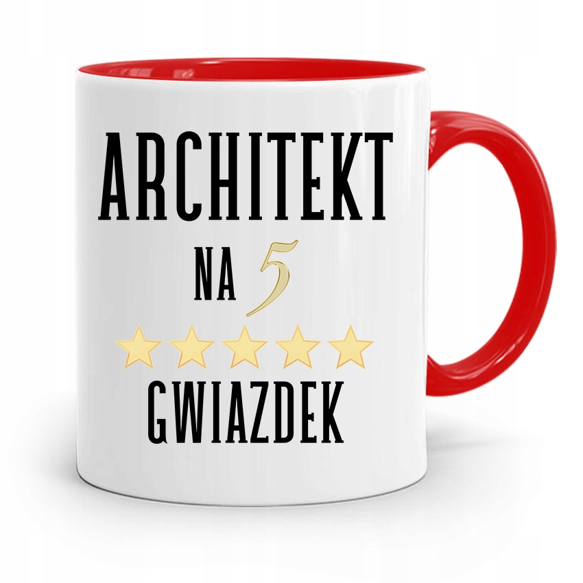 Kubek Czerwony Architekta Na Pięć Gwiazdek Prezent Z Nadrukiem Ze Zdjęciem
