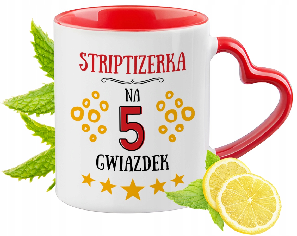 Kubek Czerwony Z Uszkiem W Kształcie Serca Dla Striptizerki Na Prezent