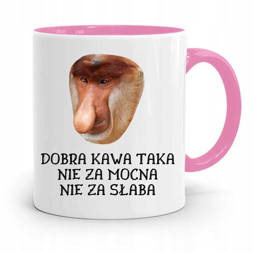 Kubek Różowy Nosacz Janusz Dobra Kawa Prezent Z Nadrukiem Ze Zdjęciem