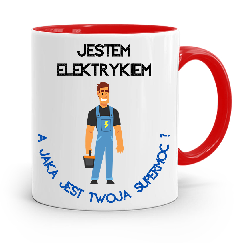 Kubek Czerwony Dla Elektryka Jestem Elektrykiem Z Nadrukiem Ze Zdjęciem