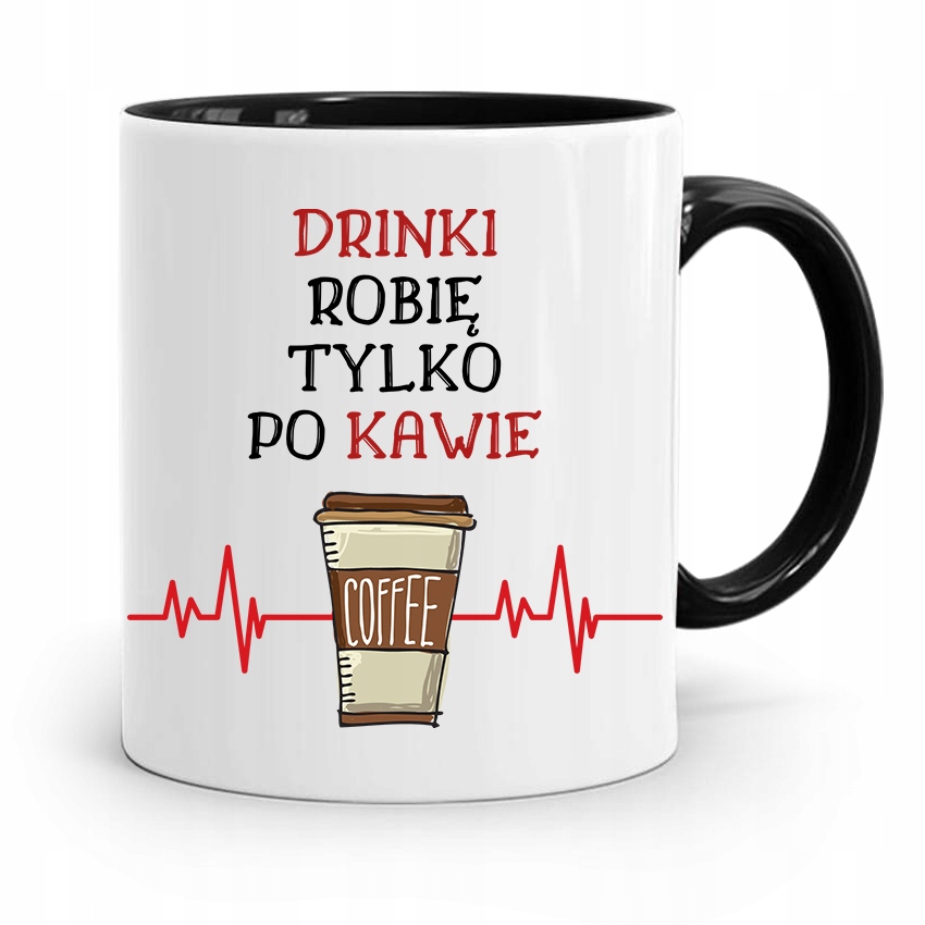 Kubek Czarny Barmana Drinki Robię Tylko Po Kawie Z Nadrukiem Ze Zdjęciem