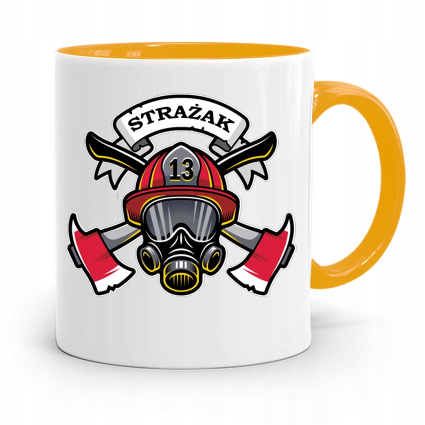 Kubek Żółty Dla Strażaka Strażak Herb Prezent Z Nadrukiem Ze Zdjęciem