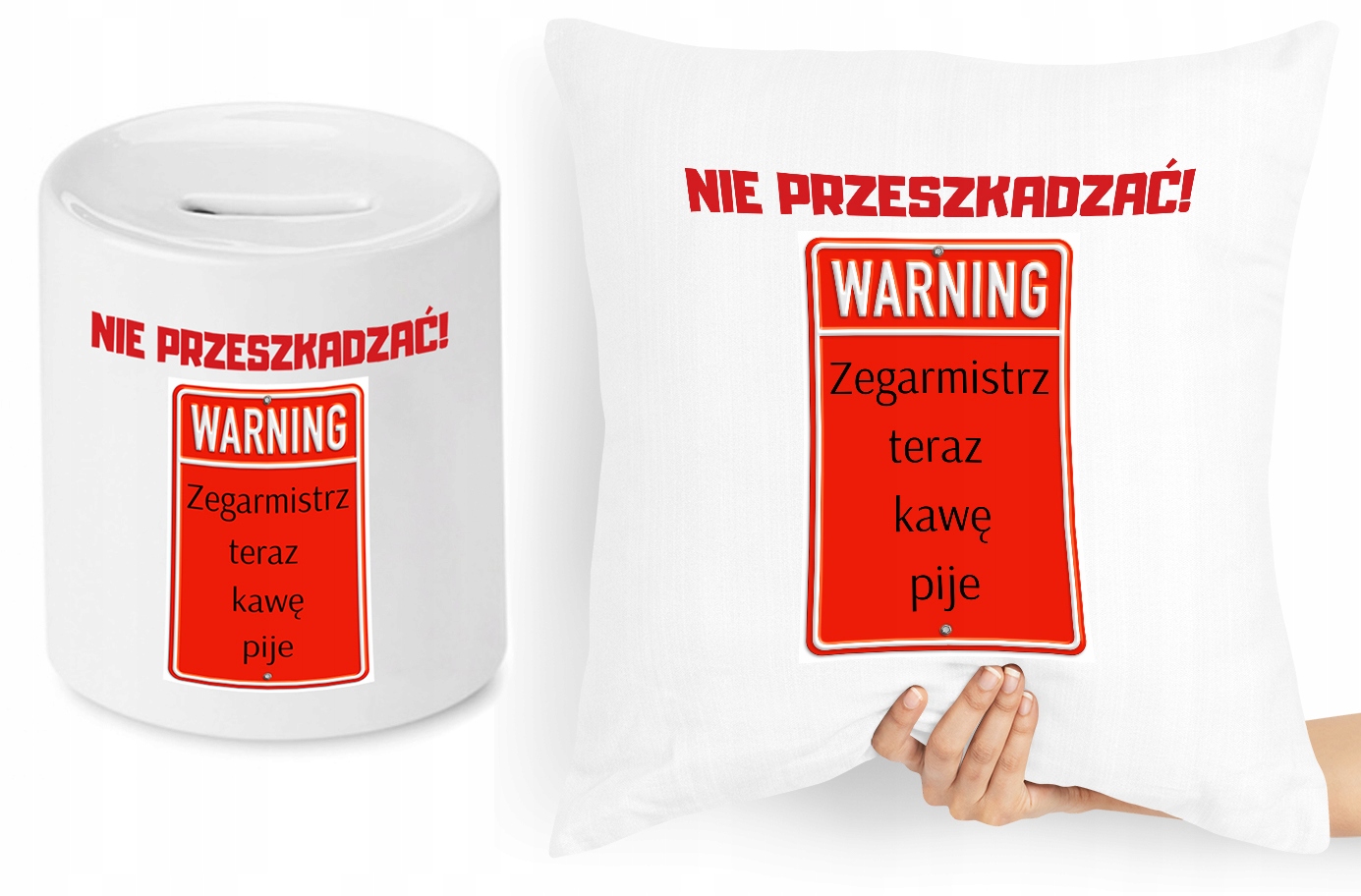 Dla Zegarmistrza Zestaw Poduszka + Skarbonka Z Nadrukiem Ze Zdjęciem