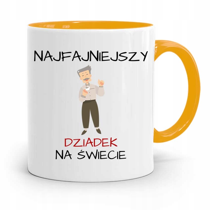 Kubek Żółty Na Dzień Dziadka Najfajniejszy Dziadek Z Nadrukiem Ze Zdjęciem