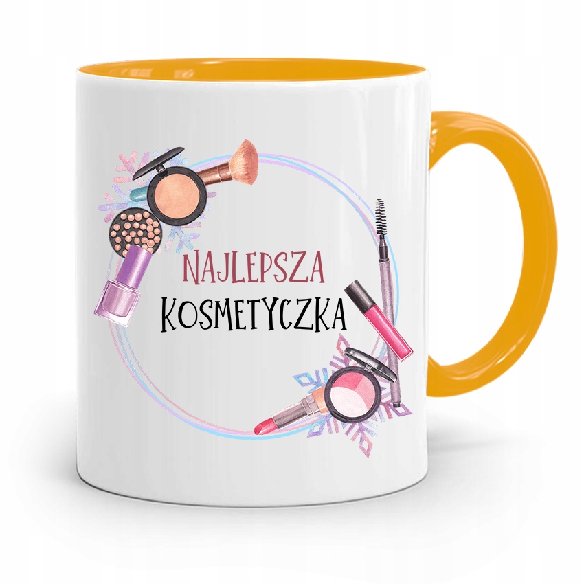 Kubek Żółty Dla Kosmetyczki Najlepsza Kosmetyczka Z Nadrukiem Ze Zdjęciem