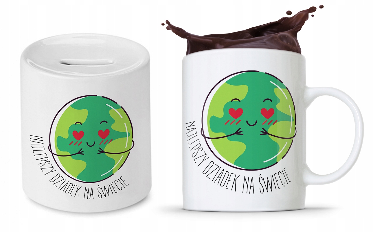 Zestaw Dla Dziadka Dzień Dziadka Kubek + Skarbonka Z Nadrukiem Ze Zdjęciem