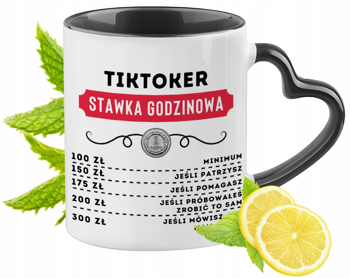 Kubek Czarny Z Uszkiem W Kształcie Serca Dla Tiktokera Na Prezent