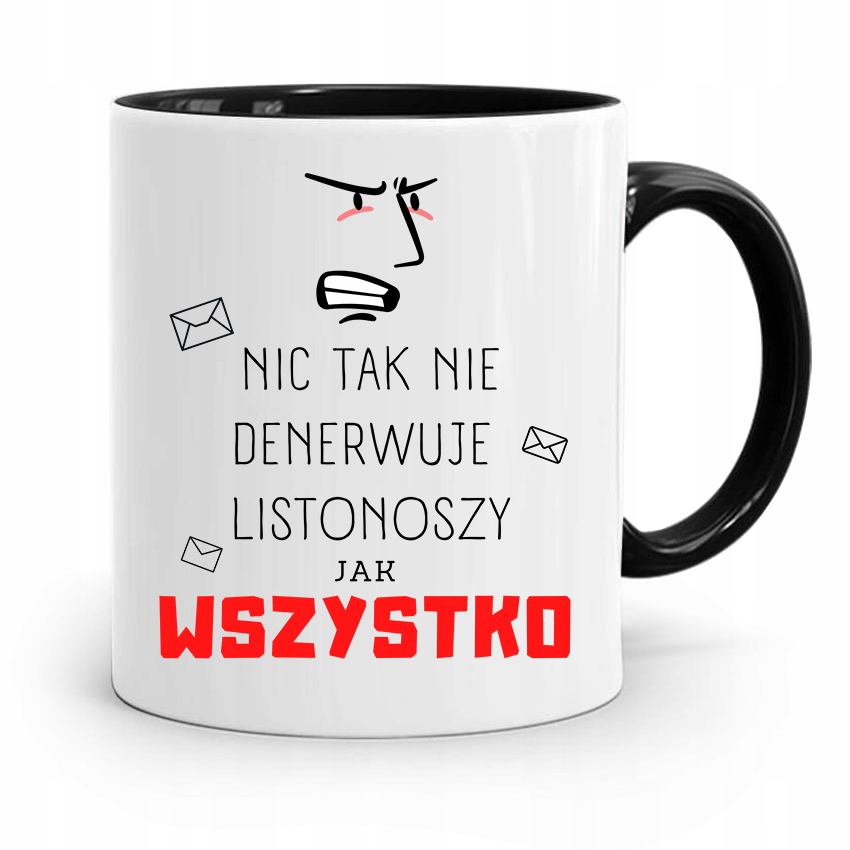 Kubek Czarny Dla Listonosza Wszystko Denerwuje Z Nadrukiem Ze Zdjęciem