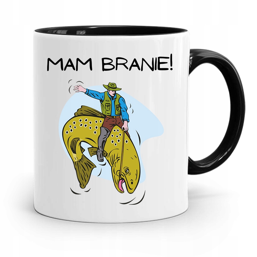 Kubek Czarny Dla Wędkarza Rybaka Mam Branie Z Nadrukiem Ze Zdjęciem