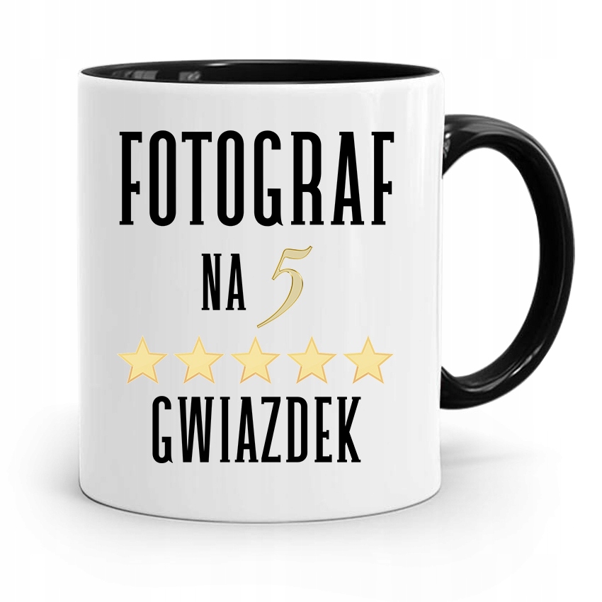 Kubek Czarny Dla Fotografa Na Pięć Gwiazdek Z Nadrukiem Ze Zdjęciem