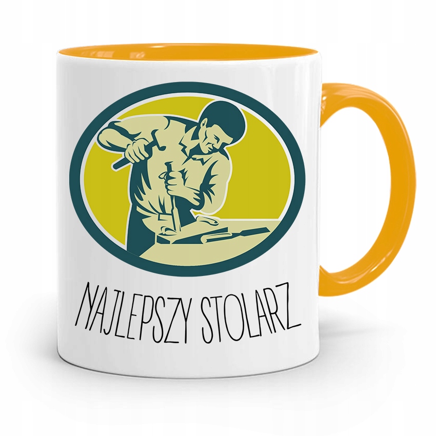 Kubek Żółty Prezent Dla Stolarza Najlepszy Stolarz Z Nadrukiem Ze Zdjęciem