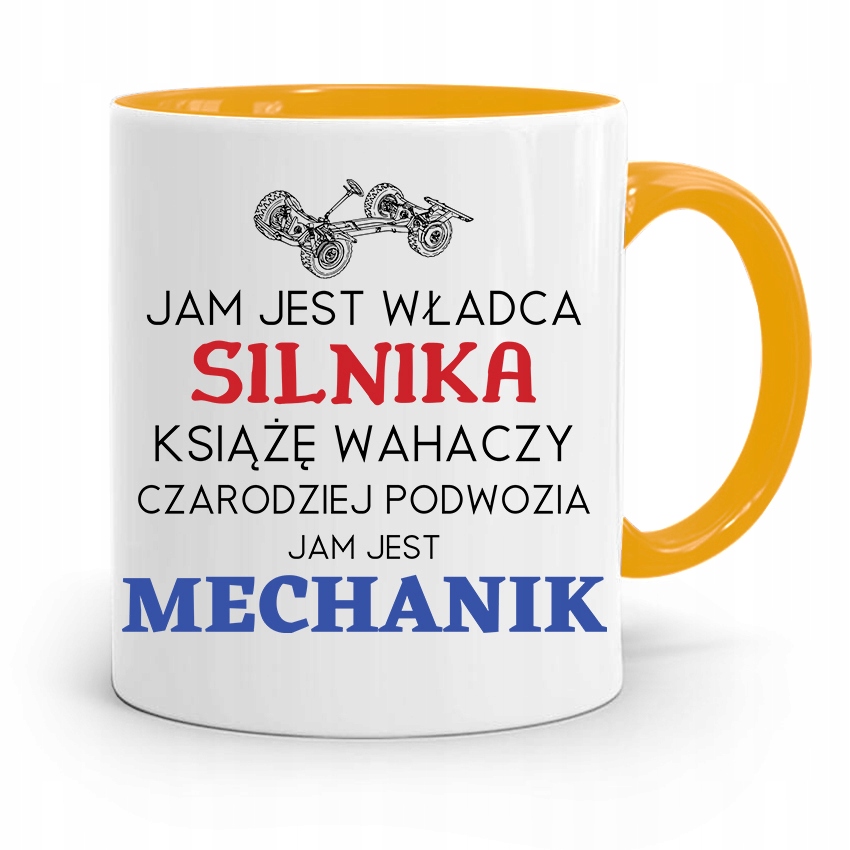 Kubek Żółty Dla Mechanika Jam Jest Władca Silnika Z Nadrukiem Ze Zdjęciem