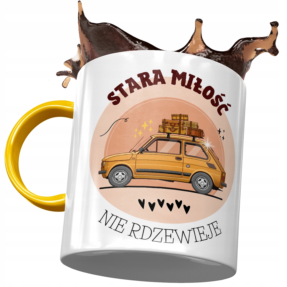 Kubek Żółty Śmieszny Zabawny Stara Miłość Prezent Z Nadrukiem Ze Zdjęciem