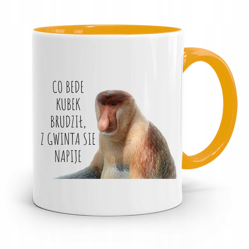 Kubek Żółty Nosacz Janusz Co Bede Kubek Brudził Z Nadrukiem Ze Zdjęciem