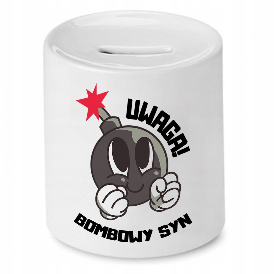 Skarbonka Dla Syna Uwaga! Bobmowy Syn Prezent Z Nadrukiem Ze Zdjęciem