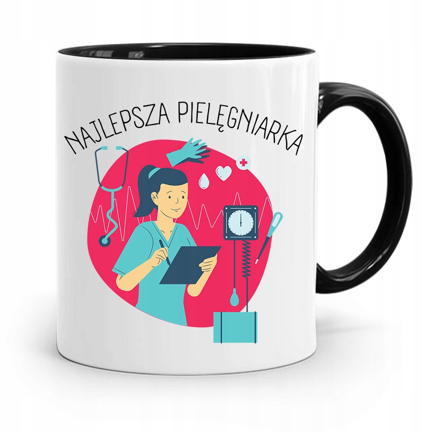 Kubek Czarny Prezent Dla Najlepszej Pielęgniarki Z Nadrukiem Ze Zdjęciem