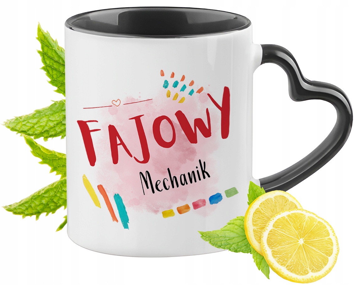 Dla Mechanika Kubek Czarny Z Uszkiem W Kształcie Serca Na Prezent