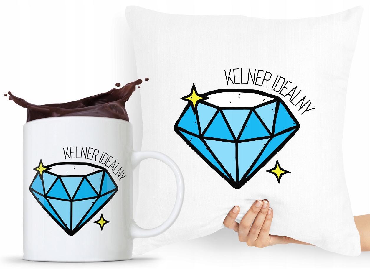 Zestaw Poduszka + Kubek Dla Kelnera Prezent Z Nadrukiem Ze Zdjęciem