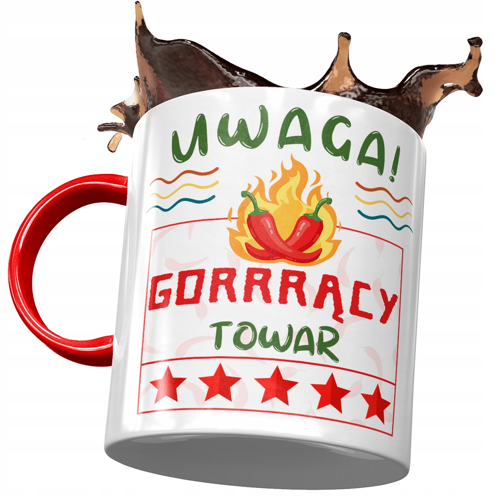 Kubek Czerwony Śmieszny Uwaga Gorrrący Towar Z Nadrukiem Ze Zdjęciem