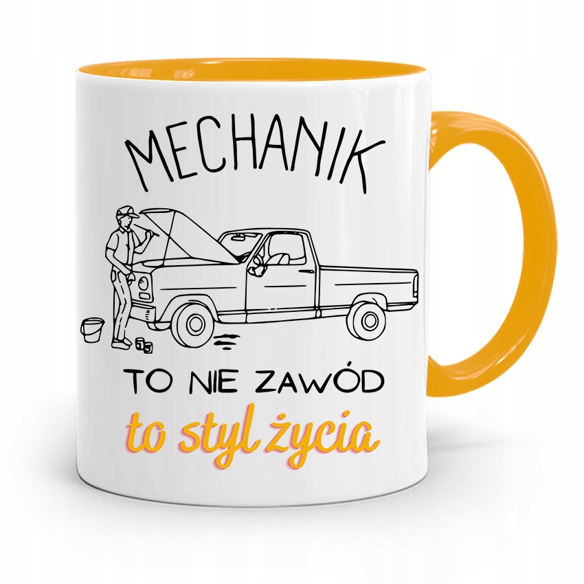 Kubek Żółty Dla Mechanika To Styl Życia Z Nadrukiem Ze Zdjęciem