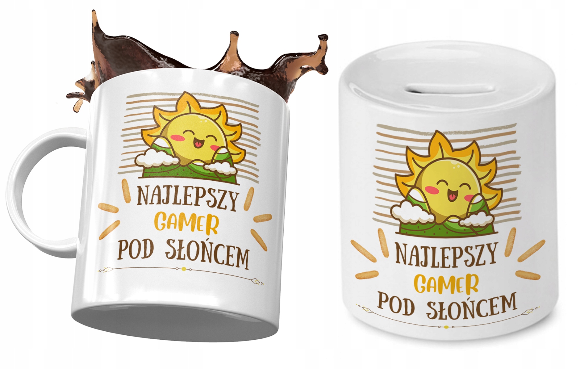 Dla Gamera Zestaw Kubek + Skarbonka Na Prezent Z Nadrukiem Ze Zdjęciem