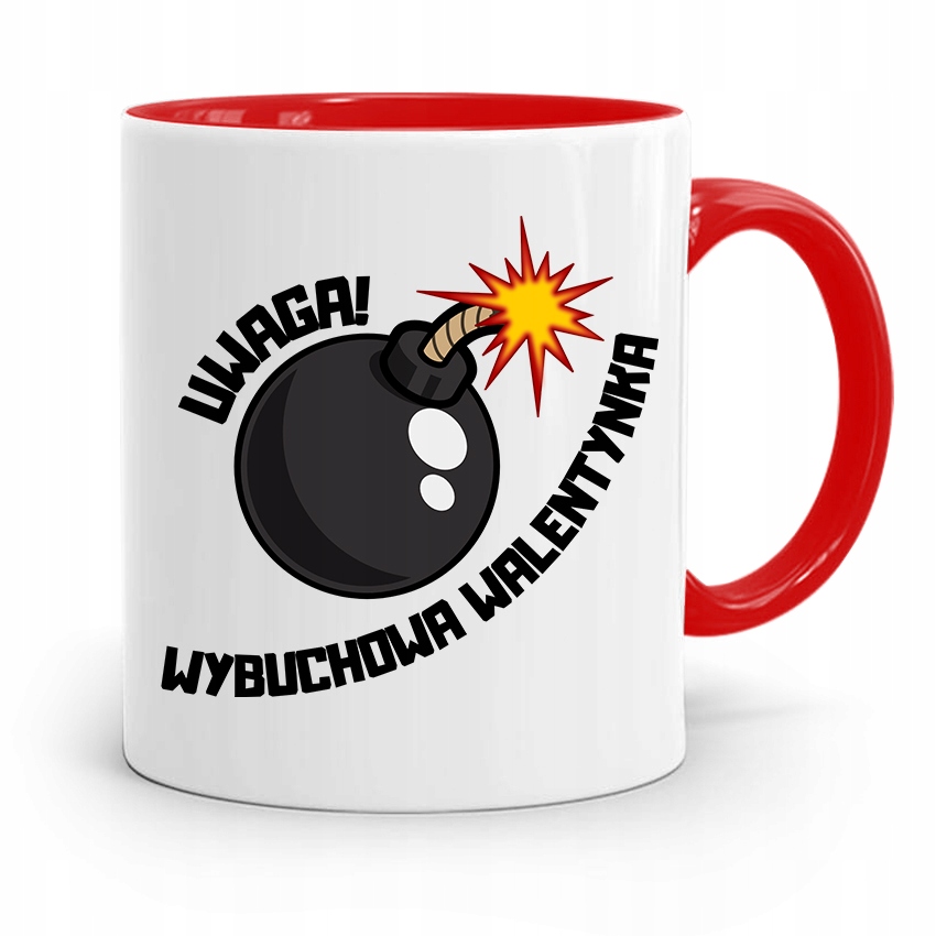 Kubek Czerwony Na Walentynki Uwaga Wybuchowa Z Nadrukiem Ze Zdjęciem