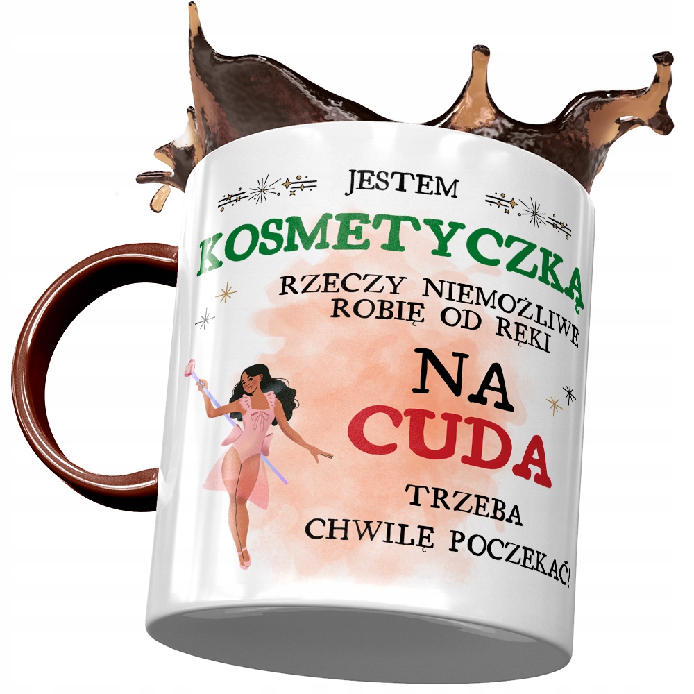 Kubek Bordowy Dla Kosmetyczki Na Cuda Trzeba Z Nadrukiem Ze Zdjęciem